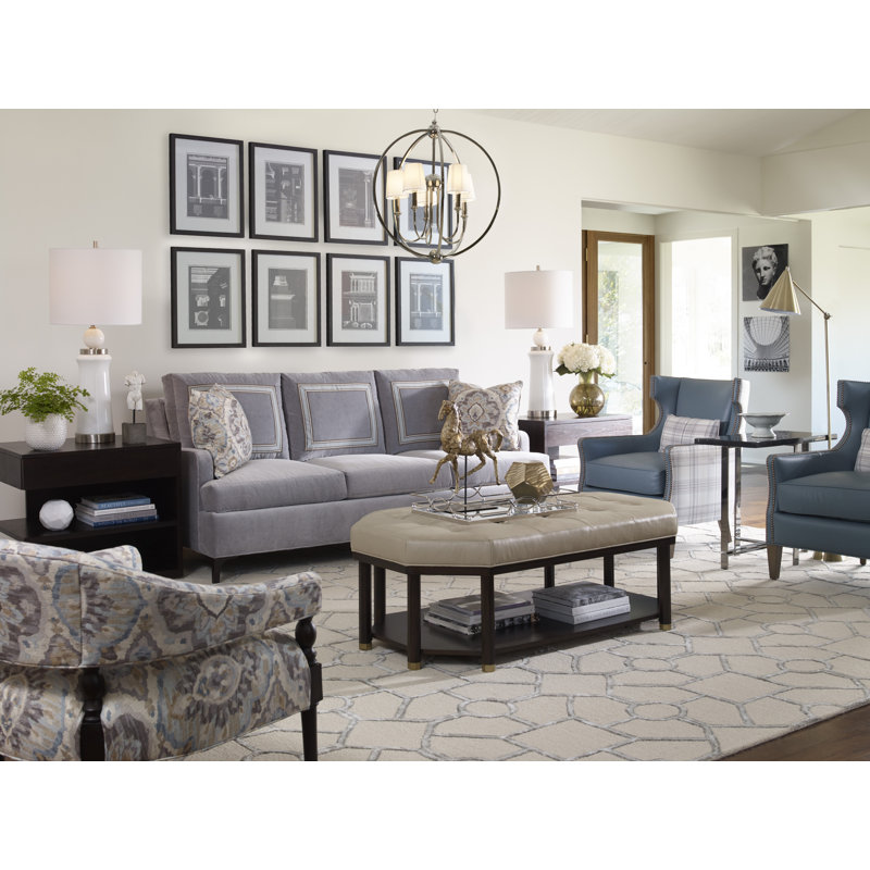 Libby Langdon 53" Wide Tufted Cocktail Ottoman with Storage, Linen (3156 72), Walnut