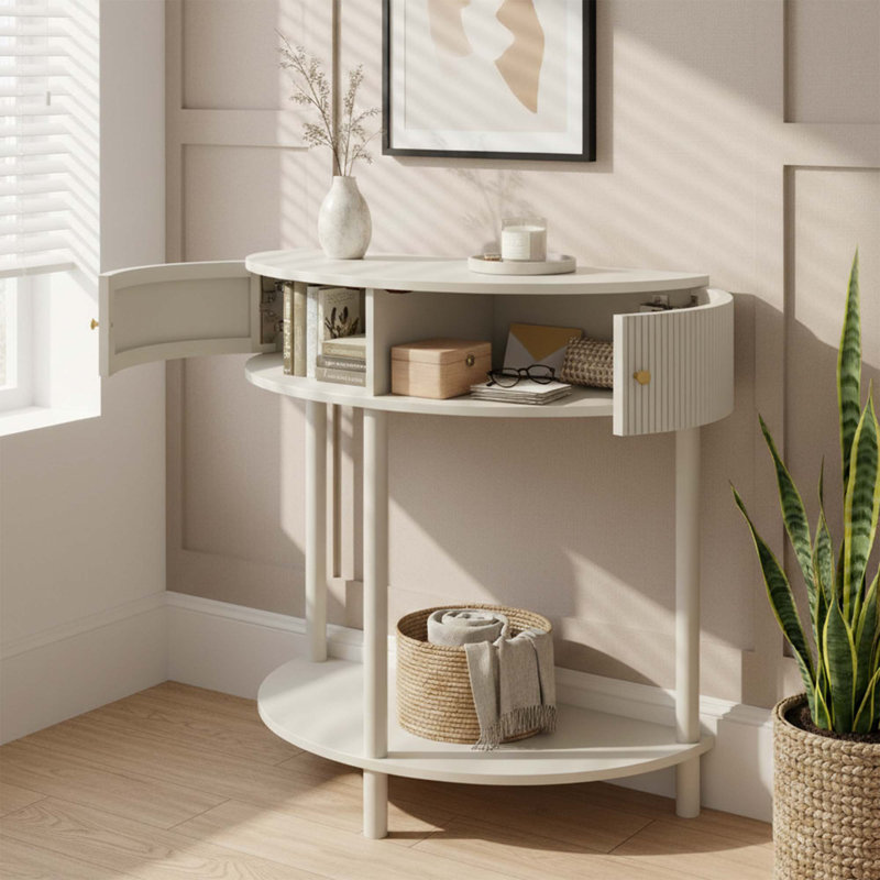 Console moderne avec tiroirs à texture ondulée et tablette inférieure pour le hall d'entrée ou le salon, Blanc, crème
