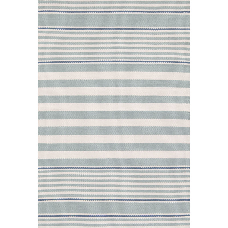 Rugby Stripe Light Blue Handwoven Indoor/Outdoor Rug, Rectangle 7'6" x 9'6"