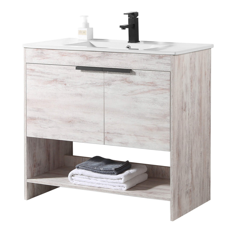 36'' Single Bathroom Vanity with Vitreous China Top, Rustic White