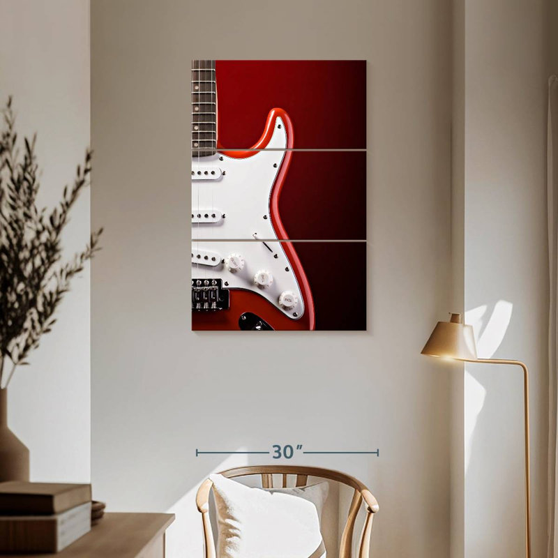 Abarca, guitare électrique moderne sur fond rouge, H 57 po x l 36 po