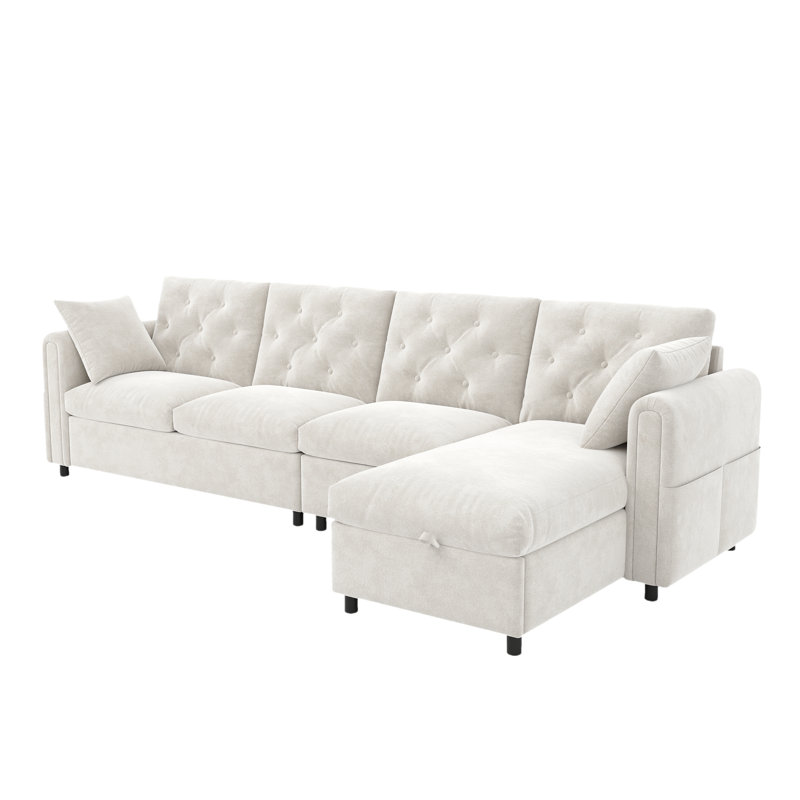 4 Seater Velvet Sofa, Beige