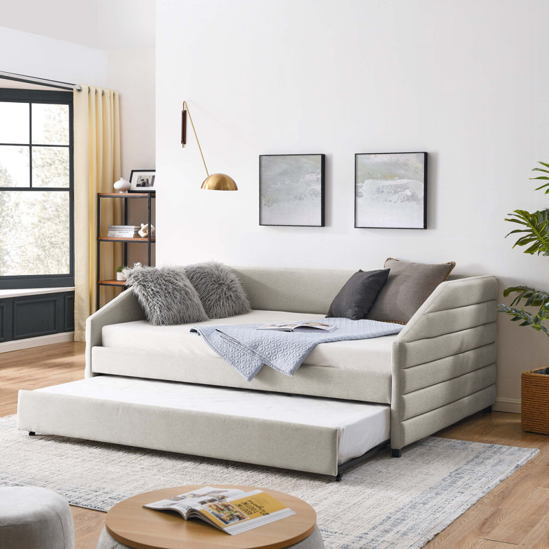 Marchese Linen Upholstered Daybed, Beige, Full / Double
