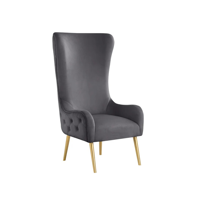 Marjorie High Back Velvet Arm Chair , Gray Velvet
