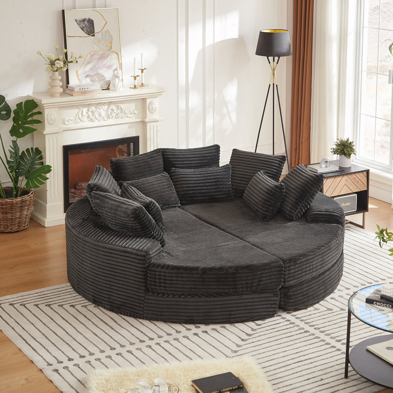 Fauteuil inclinable rond 2 en 1 surdimensionné, Velours côtelé noir