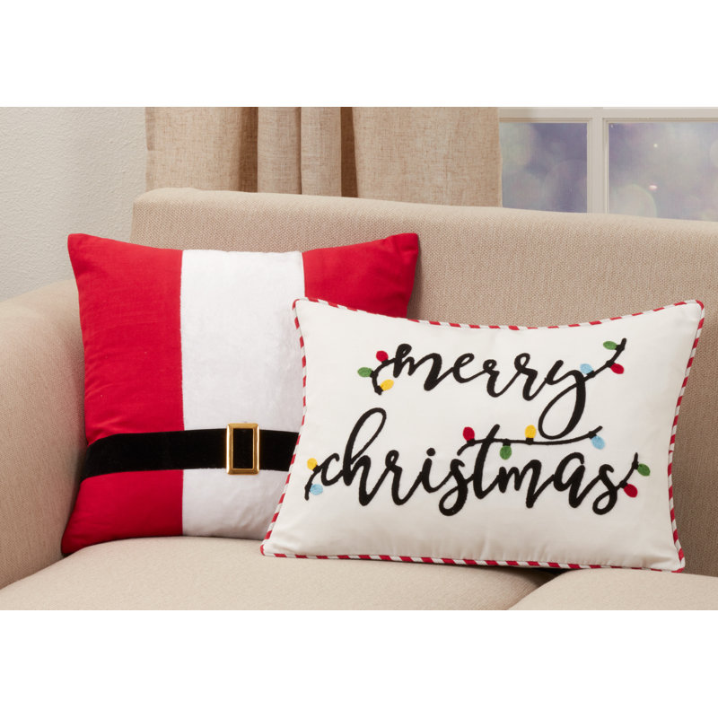 White Rectangular Cotton Merry Christmas Throw Pillow