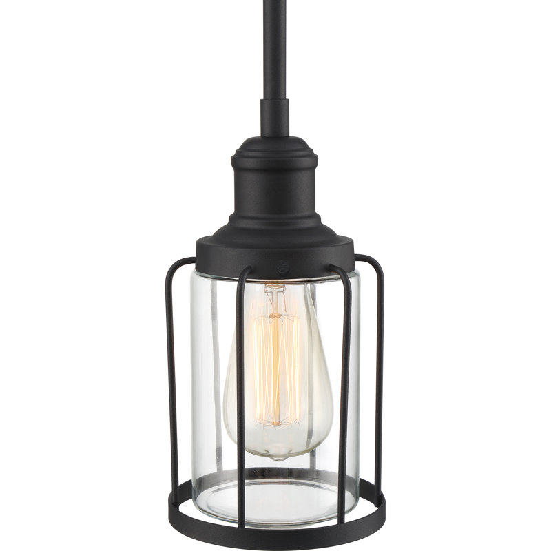 Leyden 1-Light Steel Bell Pendant with Clear Glass Shade 