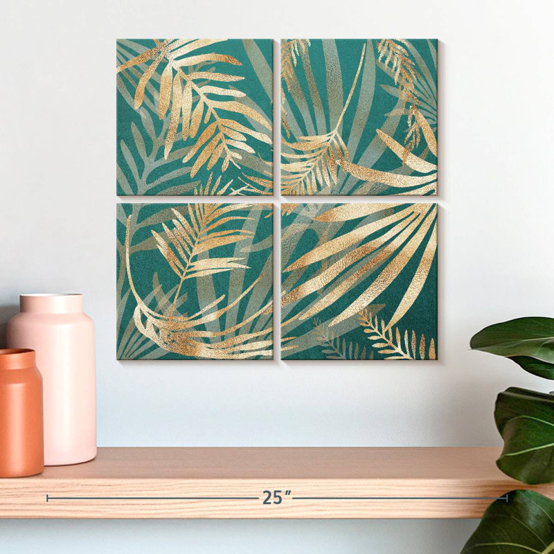 Harnek Glam Leaves Teal IV, 18" H x 18" W