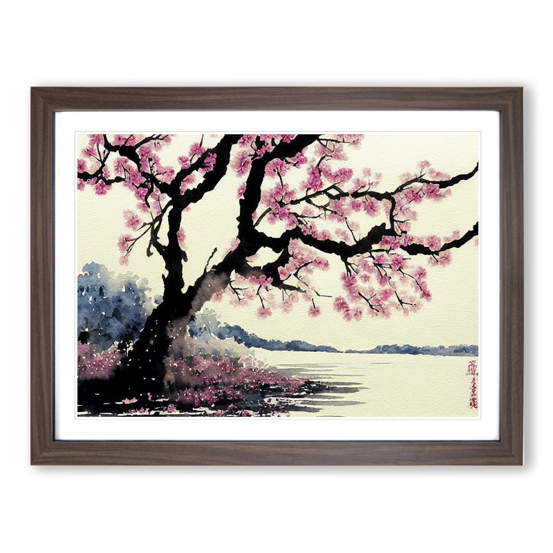 Bedazzled Cherry Blossom Tree - Single Picture Frame Painting, 46cm H x 64cm W x 2cm D, Walnut Framed