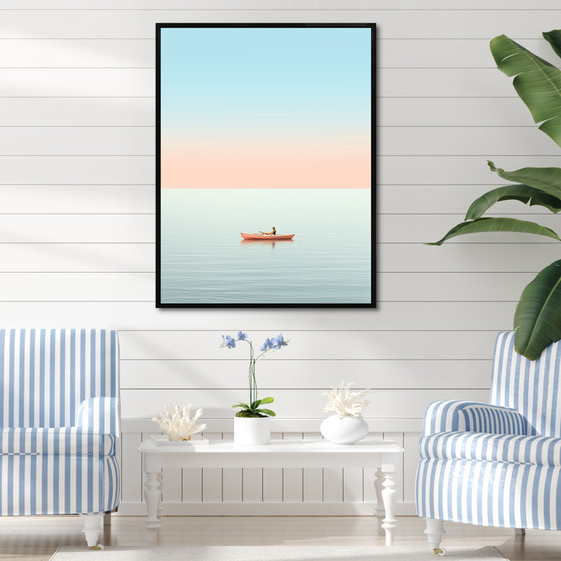Coastal Calm Pink Kayak Photo sur toile, H 44 po x l 34 po x P 1,5 po, Cadre flottant noir