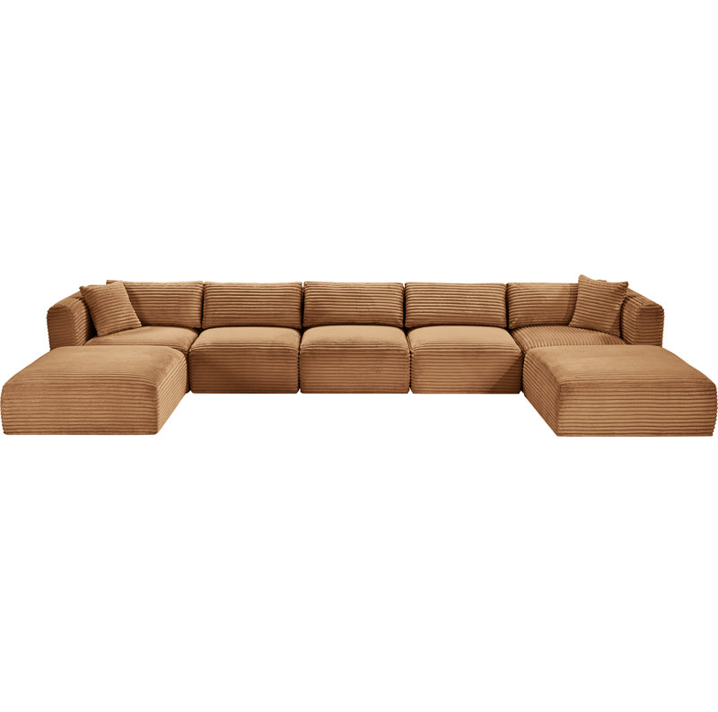 Canapé modulaire Carmean, Velours côtelé texturé, 3 sans accoudoirs, 2 en coin, 2 repose-pieds
