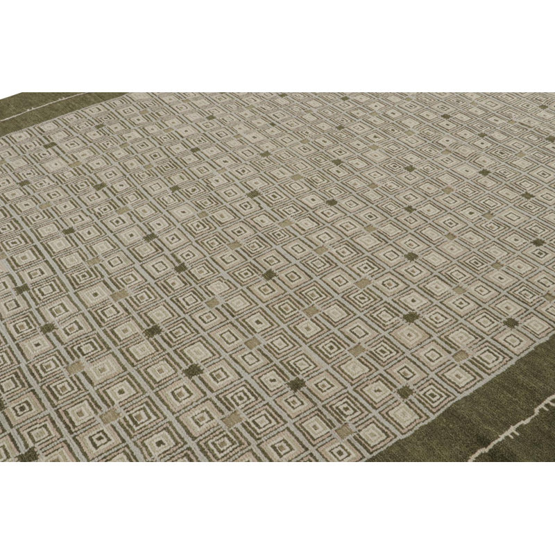 Art Deco Hand Knotted Wool Geometric Area Rug, Rectangle 10' x 14'