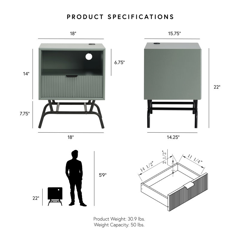 End Table with Storage, White
