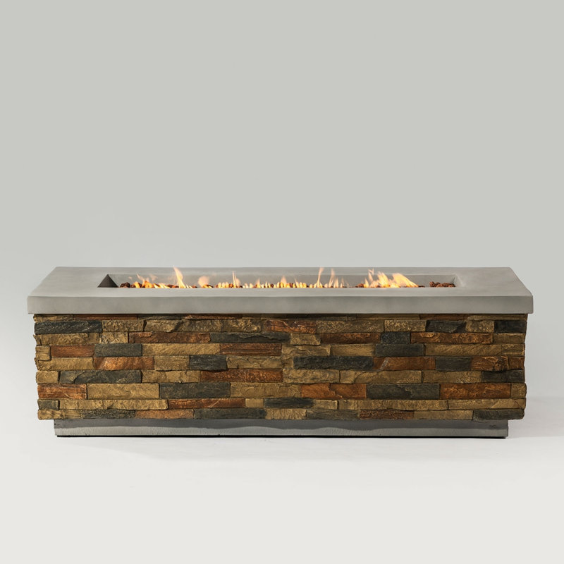 60" Propane Gas Fire Pit Table 2-Pieces, 60000 BTU Rectangular Concrete Fire Pit