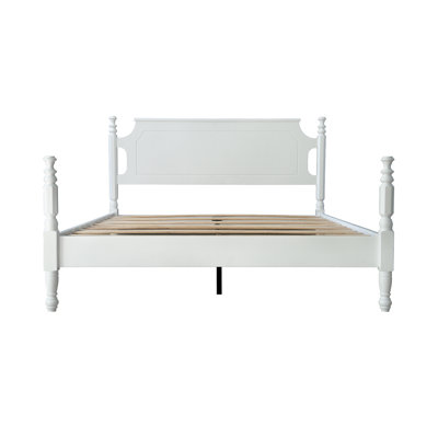 Queen Bed Size Frame with Headboard & Footboard, No Box Spring Needed, 12 Solid Wood Slats, Center Metal Legs, Anti-Noise & Slip-Free, Simple Assembly, Under Bed Storage, Pure White Finish