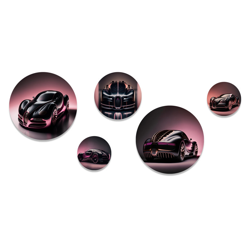 Décoration murale Bugatti futuriste en noir et magenta II - Voiture exotique en métal