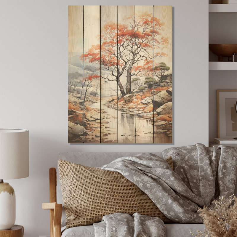 Expression abstraite d'un chêne mystique - Art de chêne sur bois de pin naturel, H 32 po x l 24 po