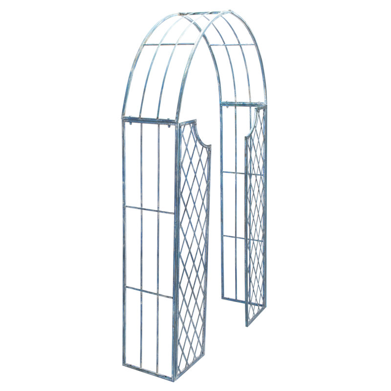 Antique Blue Iron Garden Arbor with Arch Design