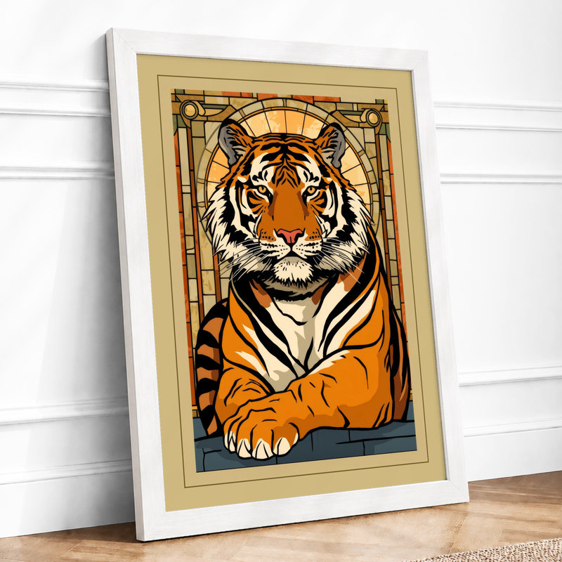 Tiger in Gold Frame Art Deco - Framed Print, A1 - 84.1 x 59.4 cm, White