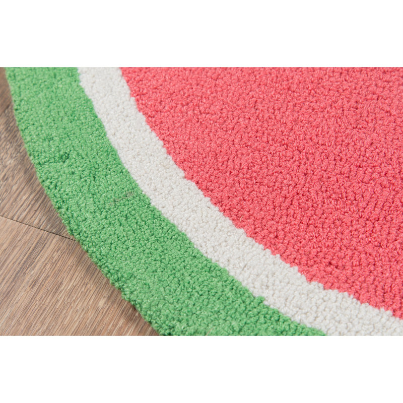 Handmade Watermelon Red Half-Circle Kitchen Mat