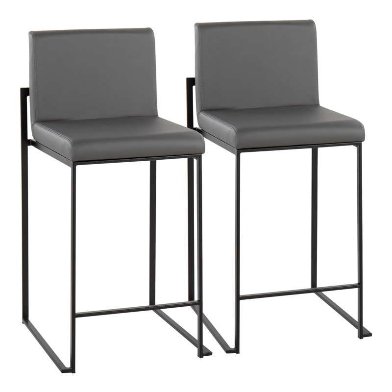 Tabouret de bar et de comptoir à dossier haut Ernestine, Tabouret de comptoir (siège d'une hauteur de 26 p, Similicuir gris