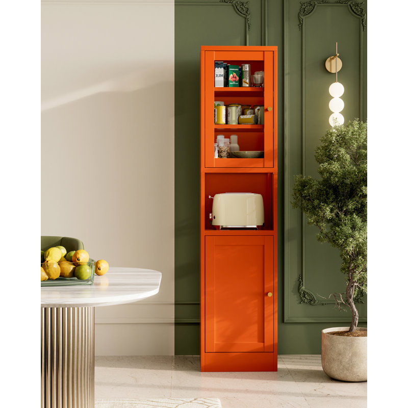 Slim Bathroom Storage Cabinet With Doors And Shelves,Open Shelving 6-Tier Narrow,Tall And Skinny Storage Cabinet,Suitable For Small Spaces