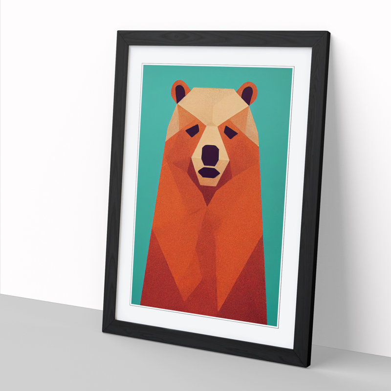 Bear Mid Century - Single Picture Frame Print, Black, 34cm H x 25cm W