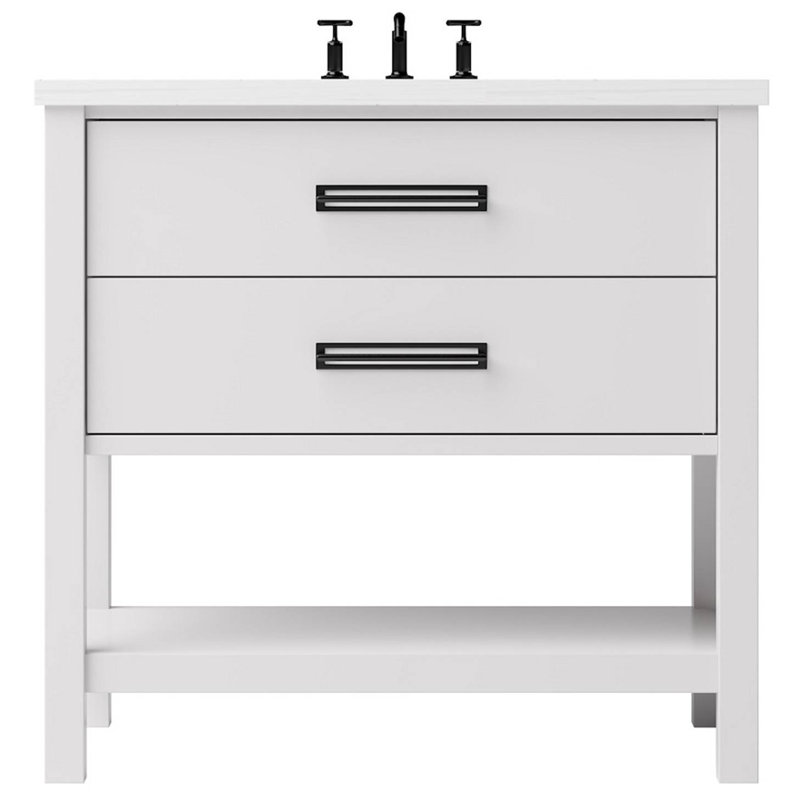 Kiawah Two-Drawer Single Bath Vanity, Strong White, Matte Black, 36"