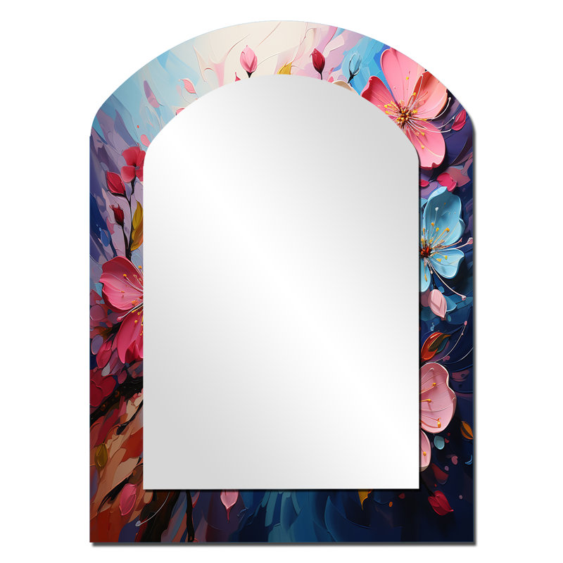 Pomme de fleur Expressionist Burst IV - miroir mural en forme de pomme, miroir décoratif asymétrique blanc, 34 po x 25 po