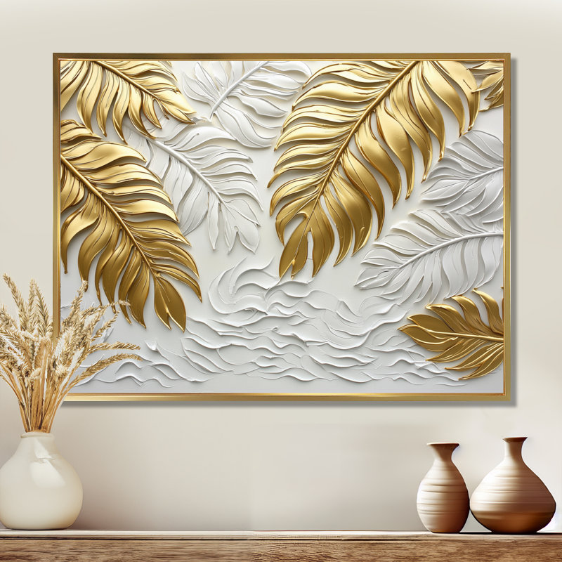 «Clota Golden Cream Plams Reunion II - palmiers et palmiers», art mural sur toile, Impression encadrée flottante, Doré