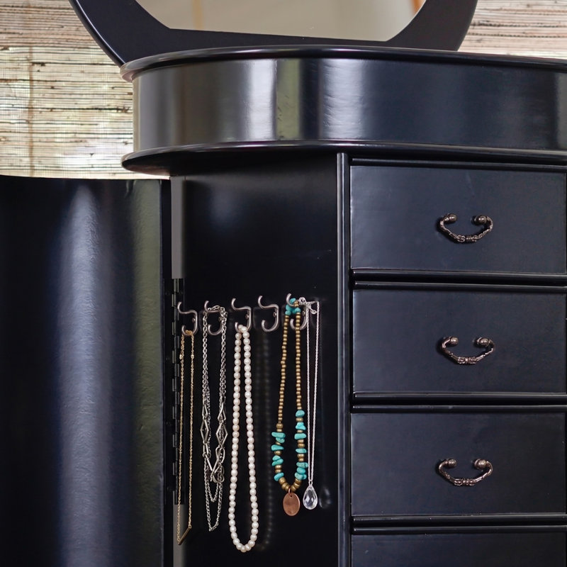 Armoire à bijoux autoportante ovale avec miroir Highfill, Noir