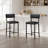 Set of 4 Counter Height Bar Stools - Upholstered Seat and Backrest with Cushioning, Metal Frame and Footrest in Black-1650427443