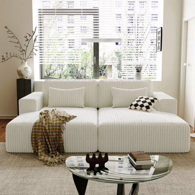 Sectional Sofa Bed, Corduroy 2-Seater  With 2 Throw Pillows