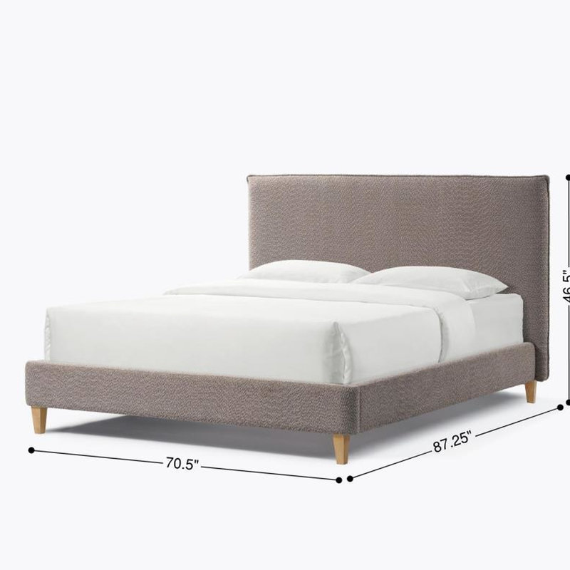 Grand lit tapissier gris - Plateforme stable et tendance