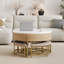 Table basse moderne à plateau relevable avec rangement et 3 repose-pieds blanc et naturel