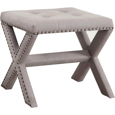 Linen Blend Accent Bench With Nailhead Trim, Tufted Seat Bench For Entryway Living Room by Ebern Designs