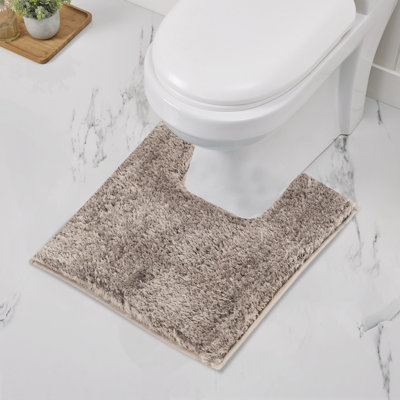 Better Trends 100% Polyester Luxury Plush Contour Mat Soft Absorbent U-shaped Non Slip Bath Rug Beige