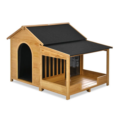 60.2" Large Outdoor Dog House with Porch, Insulated Winter Dog Kennel with Waterproof Asphalt Roof and Elevated Floor for Medium & Large Dogs