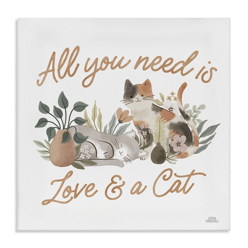 Art mural Love & A Cat par Laura Marshall, H 17 po x l 17 po