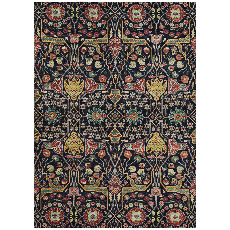 Tapis intérieur lavable extérieur 10 pi x 14 pi noir et rouge floral