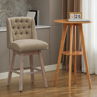 Terron 360° Swivel Barstool with Solid Wood Legs