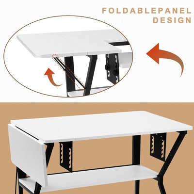 Table de couture, grande table de machine à coudre avec plateforme réglable et tablette de rangement - blanc
