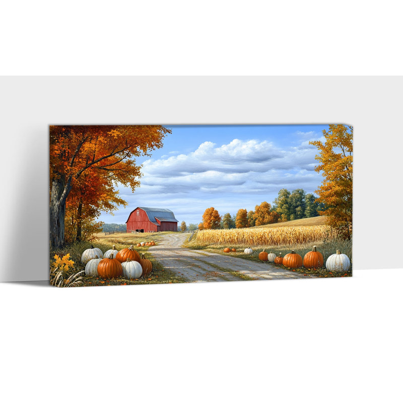 Art mural d'automne sur toile - citrouille, décoration murale, peintures d'automne campagnard, récolte, champ de maïs, art mural pour le salon de l'Action de grâce