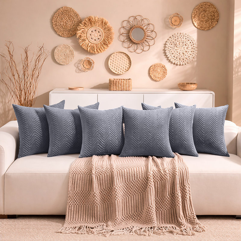 Aspire Homeware Embossed Square Velvet Cushion Cover, Grey, Pack of 6