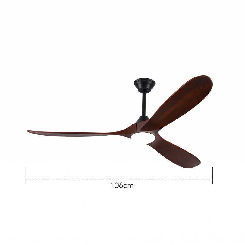 Ceiling Fan with LED Lights, Brown Wood, 106cm