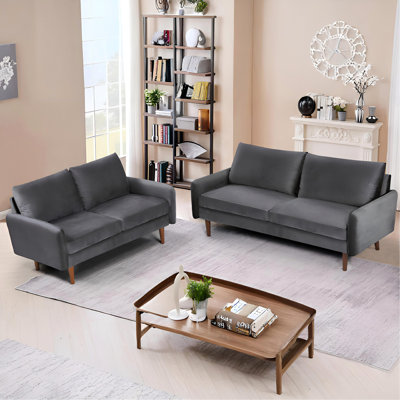 Ensemble de canapé et causeuse 2 pièces Kent, ensemble de canapé en velours de style européen avec pieds fuselés pour un décor de salon complet