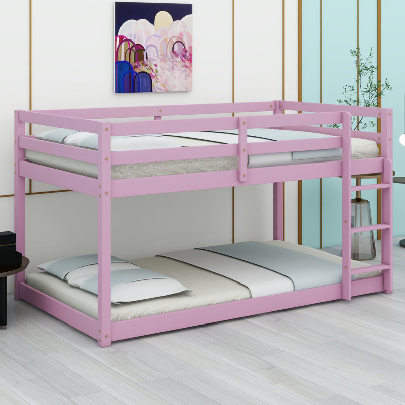 Lit superposé en bois massif avec échelle, Rose