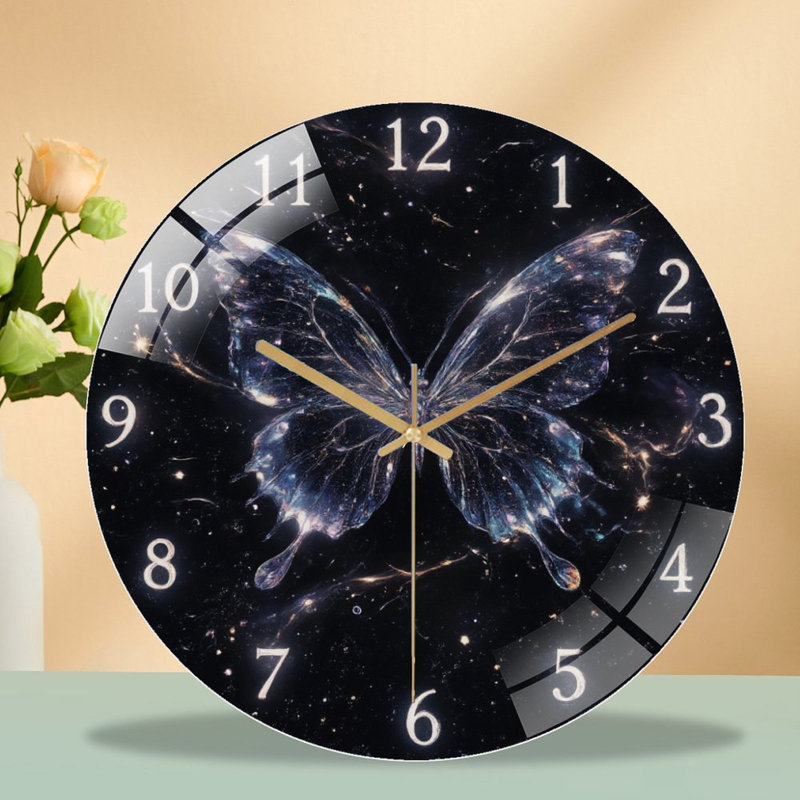 Horloge murale en forme de papillon avec horloge murale moderne en verre 12 po