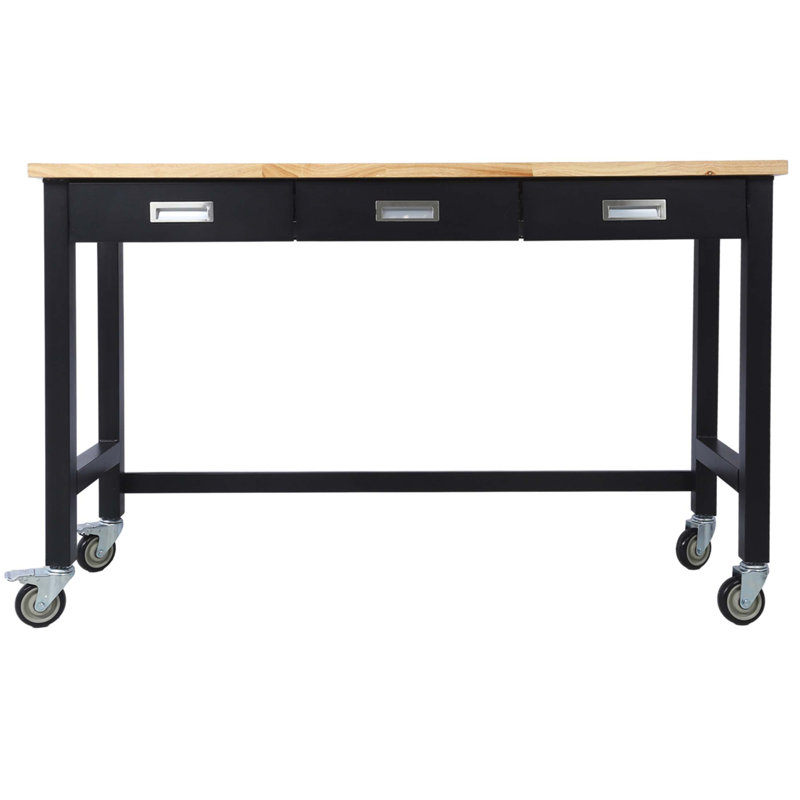Banc de travail en bois de bambou 60 po avec rangement pour tiroir et roulettes pour bureau à domicile 60 po
