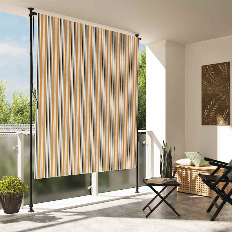 Rideau roulant extérieur vidaXL en acier jaune et blanc, polyester, Jaune / blanc, H 106,3 po x l 59,1 po